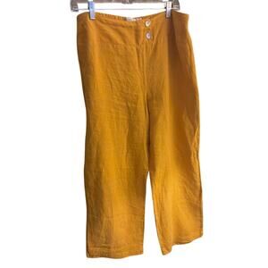 Cut Loose Wide leg Cropped Linen Pants, Lagenlook, boho, Bohemian, Pumpkin, M